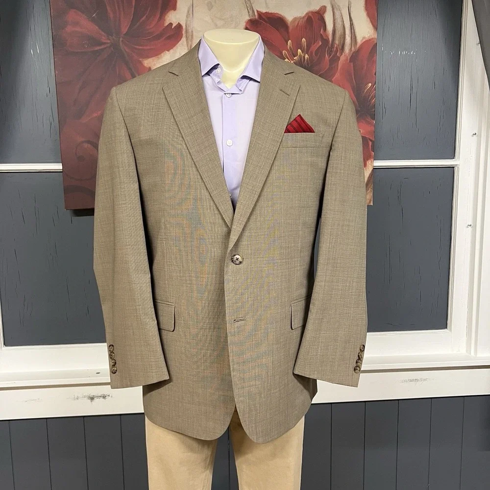 Brooks Brothers Suit Mens 43R Wool Pleated Pants 37x32 (Unhemmed) Tan